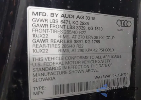 2019 Audi Q8 55 Premium из США, поврежденный, VIN WA1EVAF11KD034757